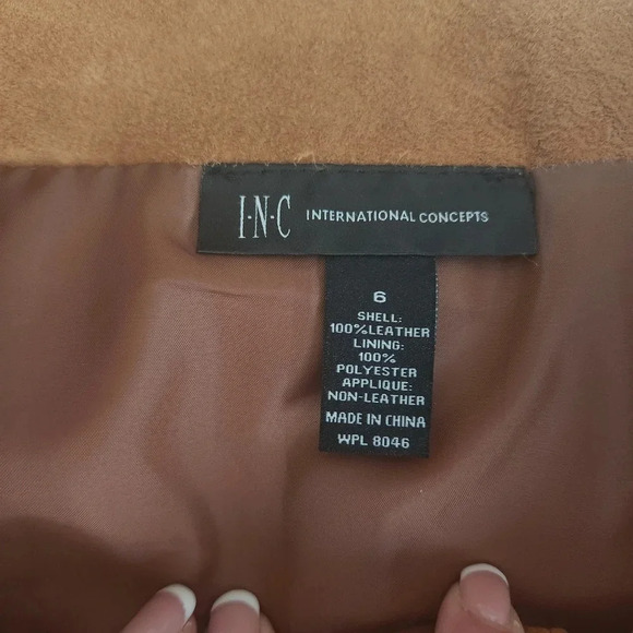 INC 100% Leather Floral Zip Skirt Sz 6 - Picture 3 of 6